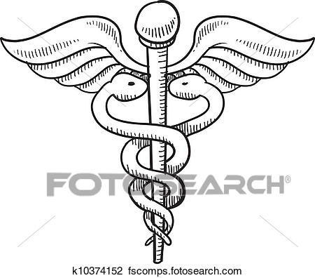 450x396 Clipart Of Caduceus Medical Symbol Sketch K10374152