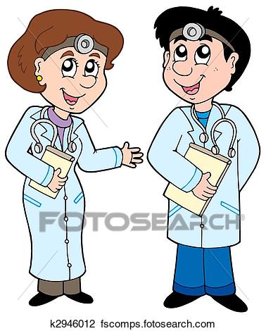 378x470 Clip Art Of Two Cartoon Doctors K2946012