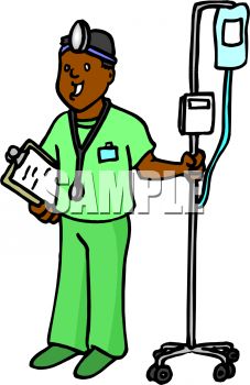 227x350 Cartoon Of An African American Doctor Pulling An Iv Stand