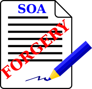 299x288 Document With Forgery Stamp Clip Art