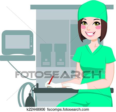 450x434 Clip Art Of Female Nurse Writing Documents K22448906