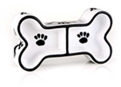 400x288 Black Amp White Ceramic Bone Shaped Dog Bowl