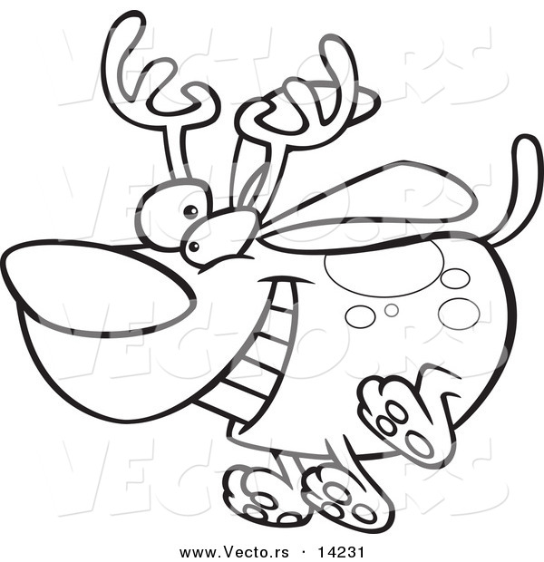 600x620 Vector Of A Cartoon Christmas Dog Running And Wearing Antlers
