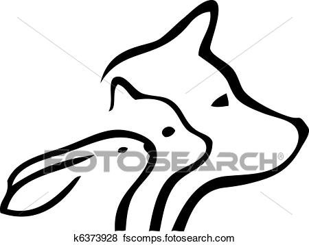 450x358 Clip Art Of Dog And Cat Heads K6373928