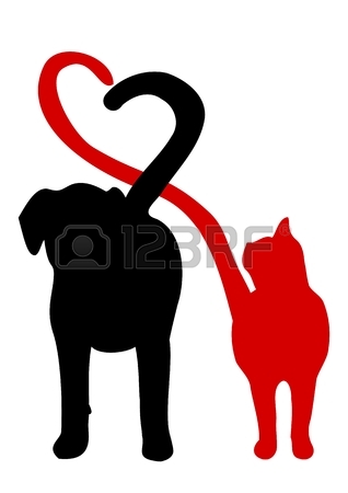 318x450 Dog And Cat Silhouette Making A Heart In The Tail Royalty Free