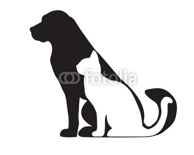 400x319 Black Silhouette Of Dog And White Cat Isolated On White Wall Decal