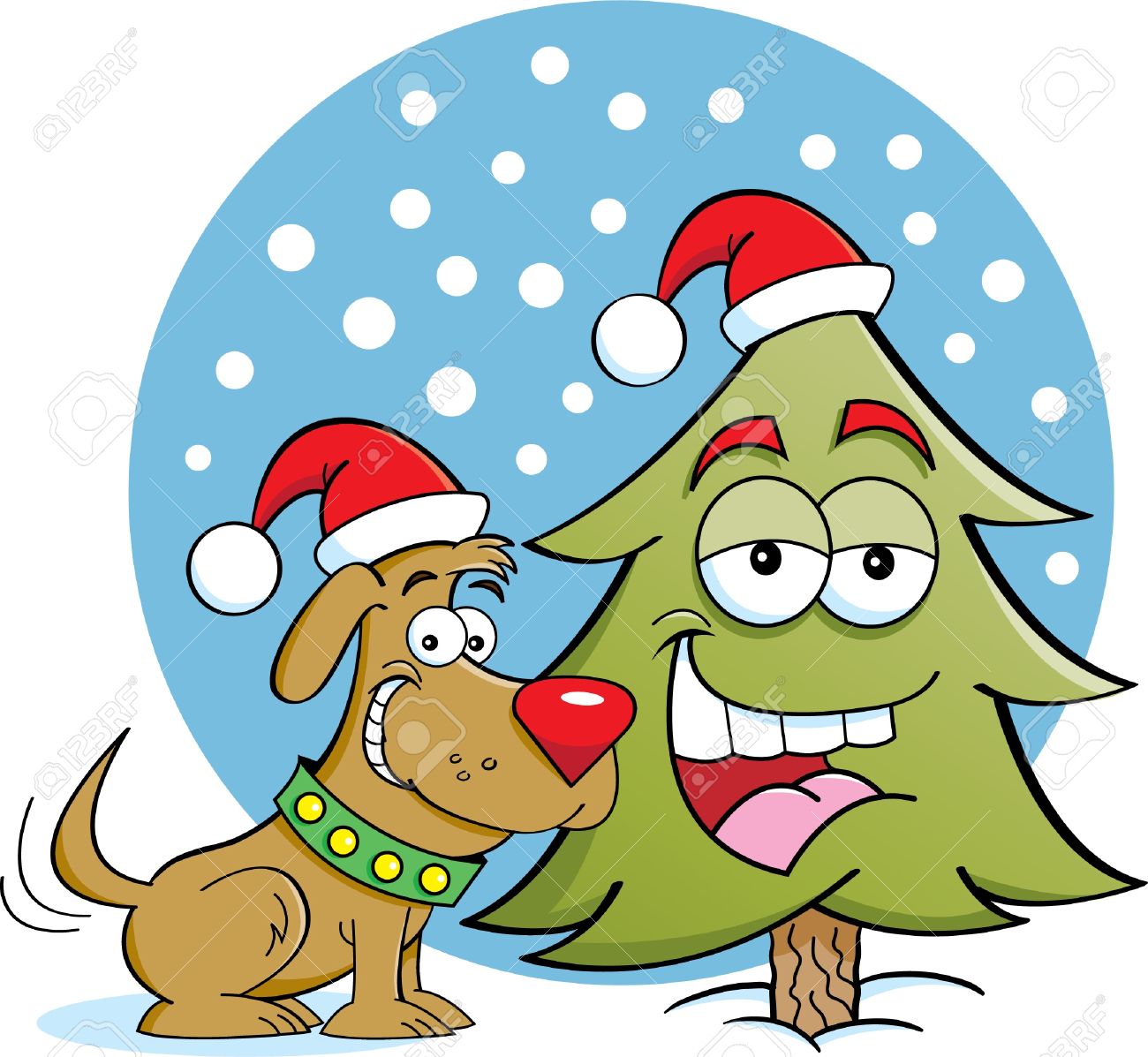 1300x1197 Cartoon Illustration Of A Dog With A Pine Tree Royalty Free