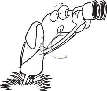 350x298 Black And White Dog Cartoon Of A Dog Using Binoculars