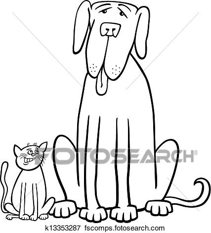 427x470 Clip Art Of Cat And Dog Cartoon For Coloring Book K13353287