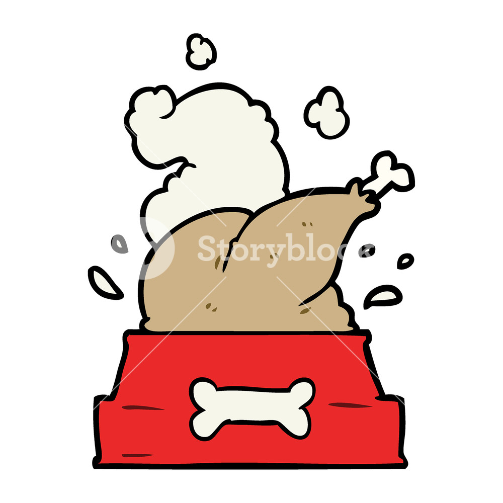 1000x1000 Cartoon Whole Cooked Turkey Crammed Into A Dog Bowl For A Happy