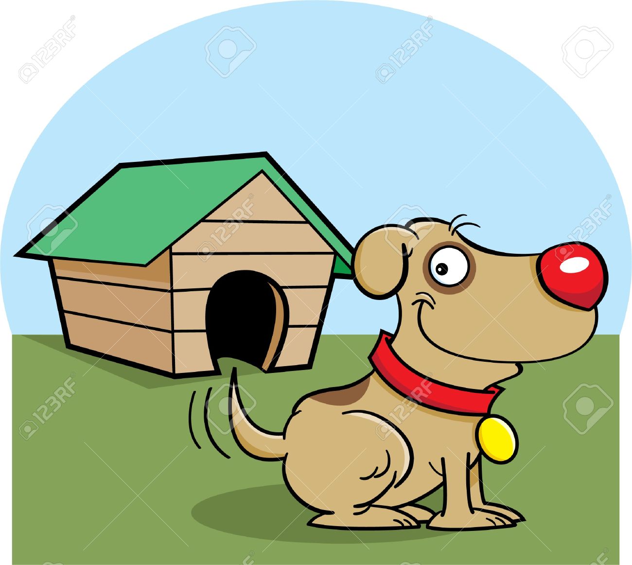 1300x1162 Cartoon Illustration Of A Dog With A Dog House Royalty Free