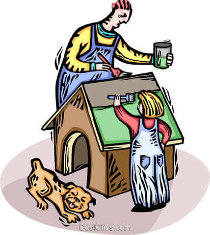 428x480 Father And Son Building A Dog House Royalty Free Vector Clip Art