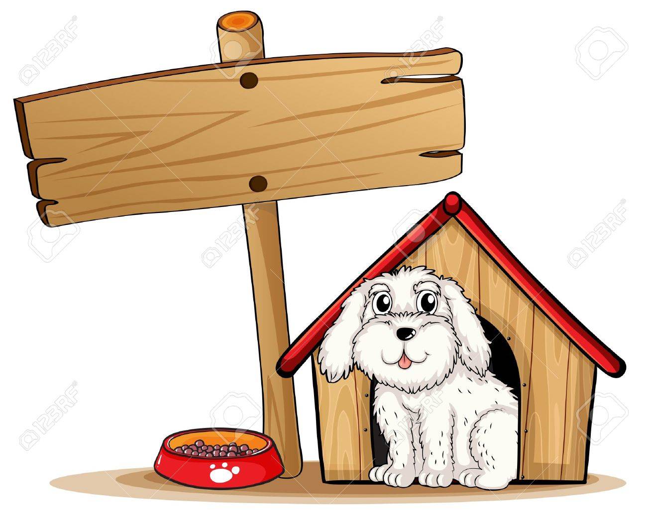 1300x1051 Illustration Of A Dog Inside The Dog House With A Wooden Signboard