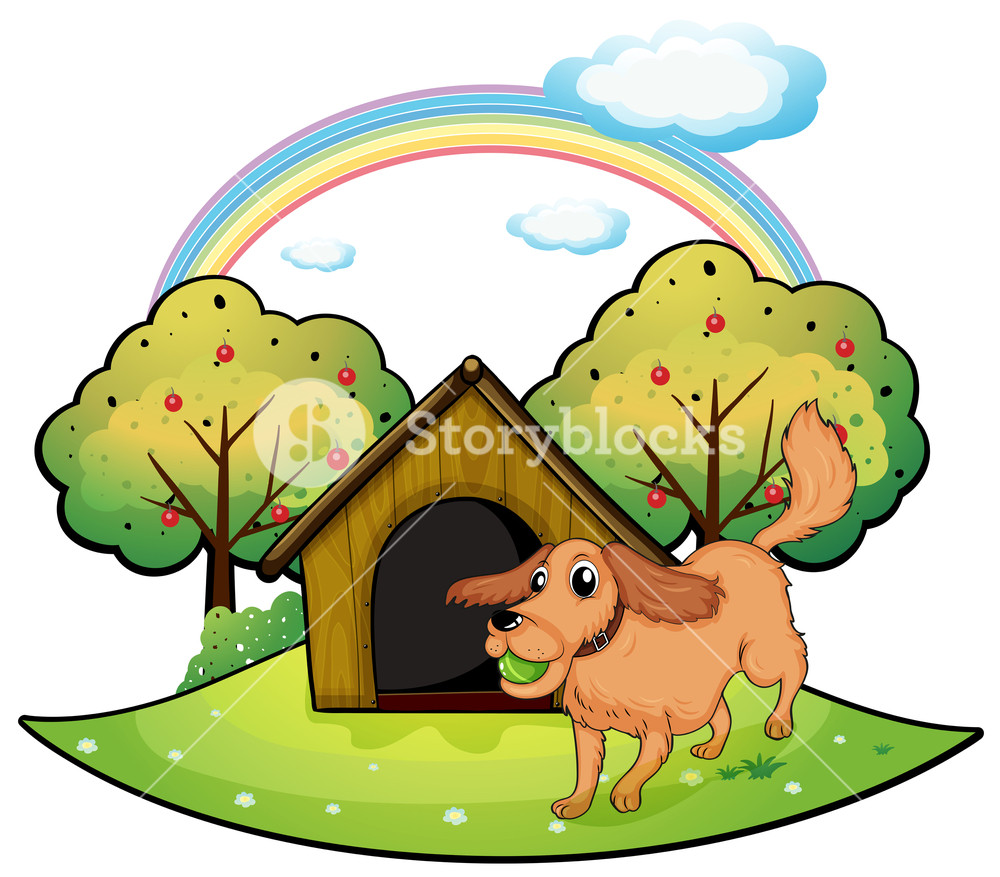 1000x877 Illustration Of Dog Playing Outside The Doghouse Near The Apple