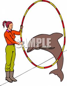 233x300 Dolphin Jumping Through A Hoop Held By A Woman Clipart Picture
