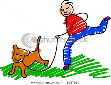 450x348 Clipart Picture Of A Boy Walking His Dog On A Leash In A Vector