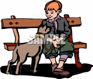 300x255 Boy Sitting On A Park Bench With His Dog On A Leash In Front Of Him