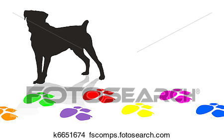 450x281 Clipart Of Dog Silhouette And Colorful Paw Prints K6651674