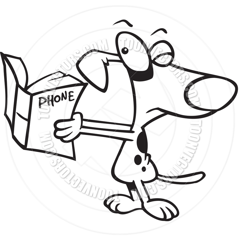 940x940 Cartoon Dog Reading The Phone Book (Black And White Line Art) By