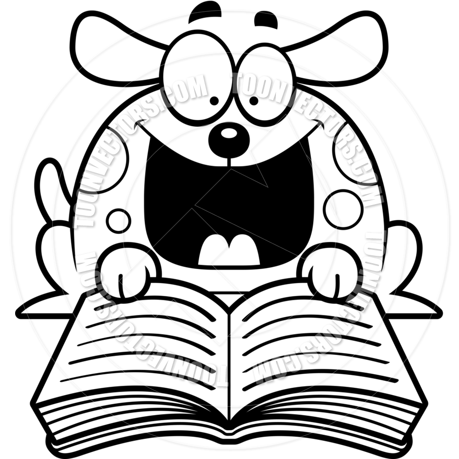940x940 Cartoon Little Dog Reading (Black And White Line Art) By Cory