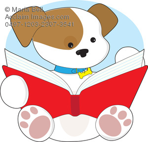 300x288 Cute Puppy Reading A Book Clipart Image