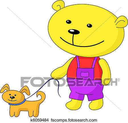 450x432 Clipart Of Teddy Bear Walks With A Dog K6059484