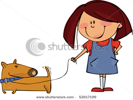 450x340 Clipart Picture Of A Little Girl Walking Her Dog As He Wags His
