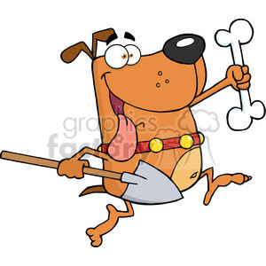 300x300 Royalty Free 5202 Running Dog With A Bone And Shovel Royalty Free