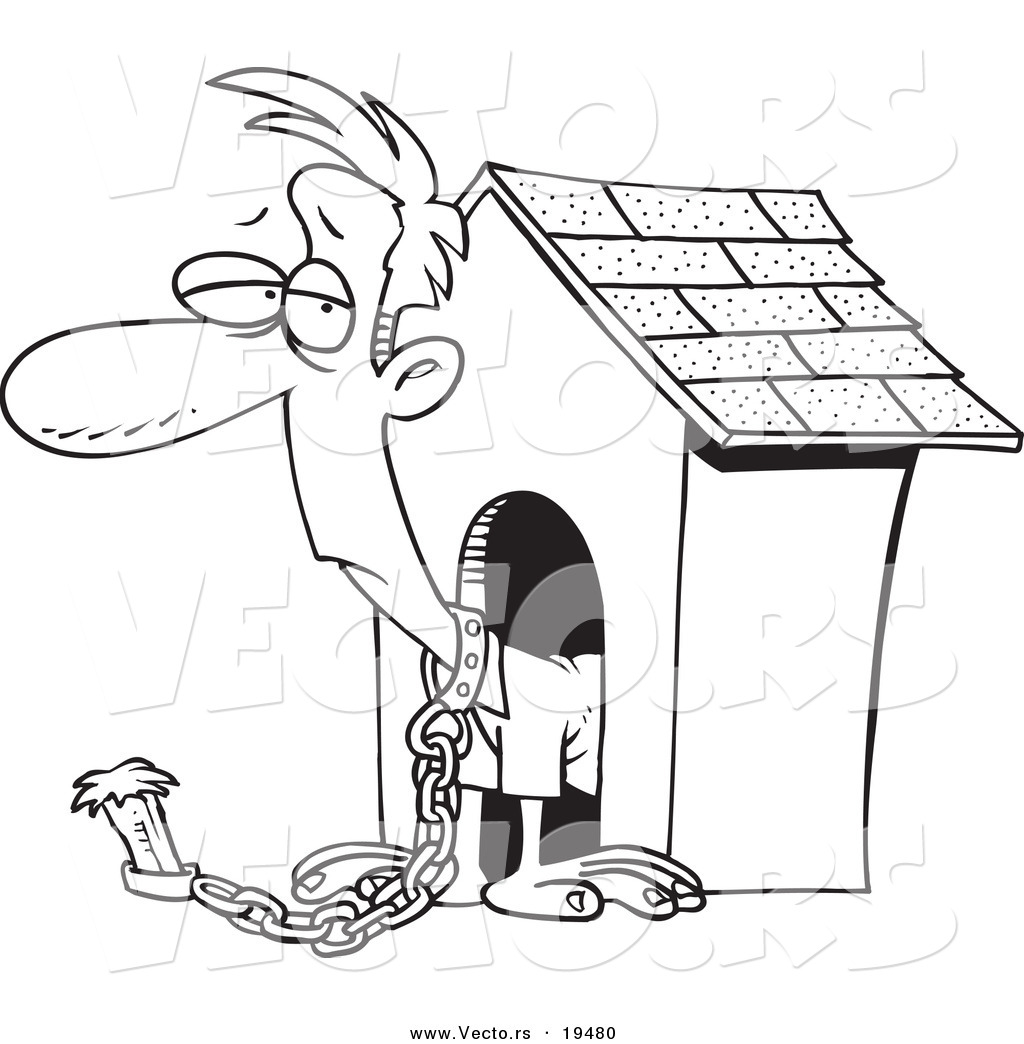 1024x1044 Vector Of A Cartoon Man Chained By A Dog House