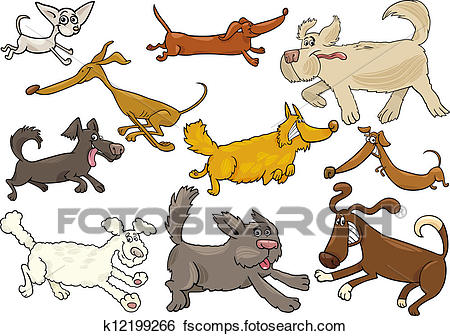 450x336 Clip Art Of Cartoon Playful Running Dogs Set K12199266