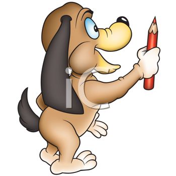 350x350 Picture Of A Cartoon Dog Holding A Coloured Pencil In A Vector