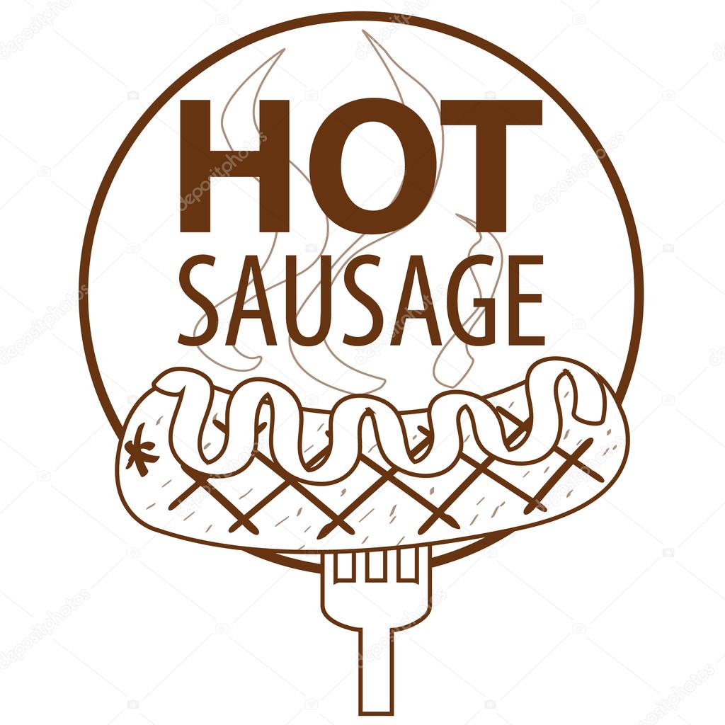 1024x1024 Hot Dogs Logo Outline Drawing. Sausage With Ketchup On A Fork