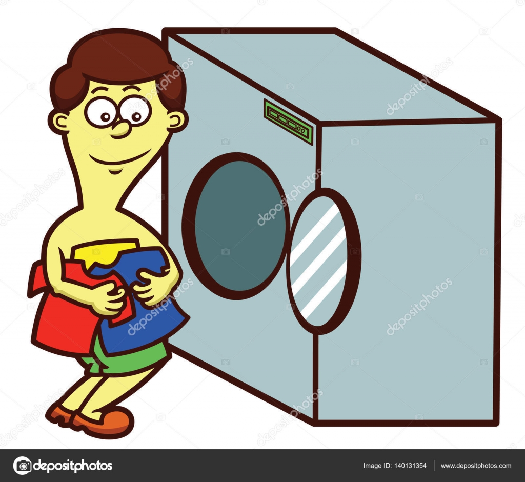 1024x940 Man Doing Laundry With Washing Machine Cartoon Illustration