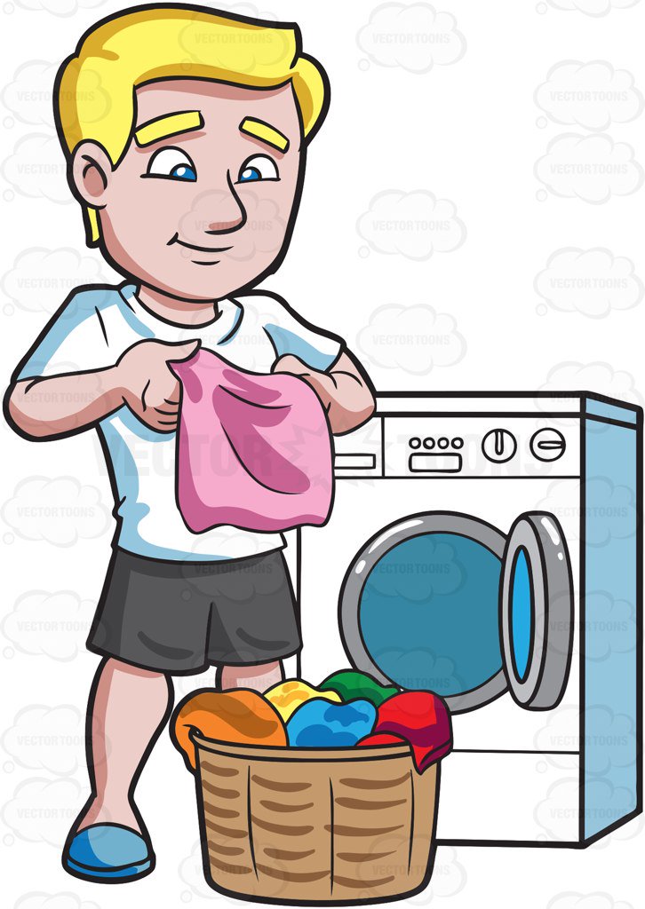 726x1024 A Man Folding Clothes After Laundry Cartoon Clipart
