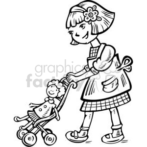 300x300 Royalty Free Girl Pushing Her Doll In A Stroller 381590 Vector