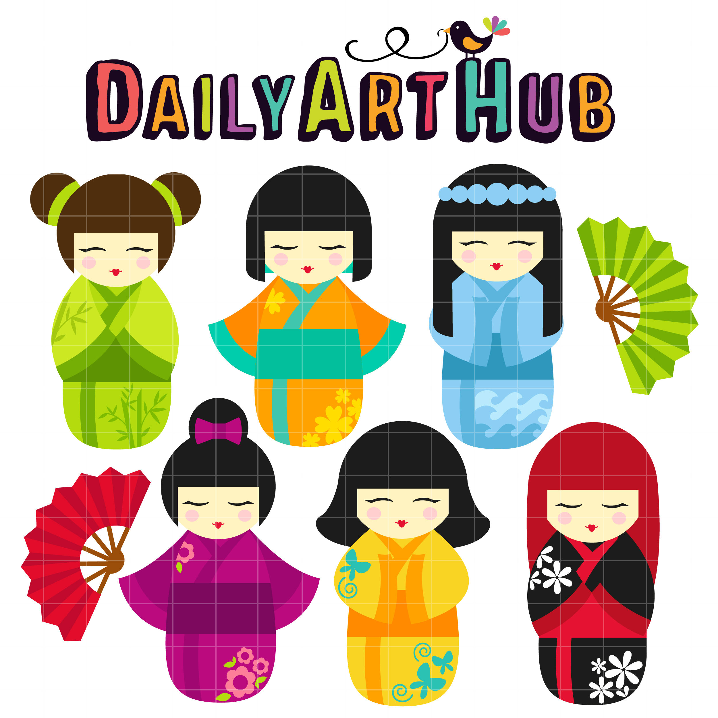 2500x2500 Kokeshi Dolls Clip Art Set Daily Art Hub