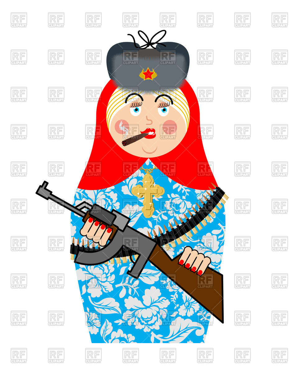 953x1200 Russian Dolls With Gun And Cross Royalty Free Vector Clip Art