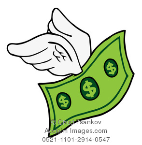 294x300 Illustration Of A Green Dollar Bill With Two White Wings