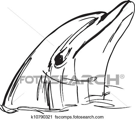 450x402 Clipart Of Sketch Of Dolphin Face. Vector Illustration K10790321