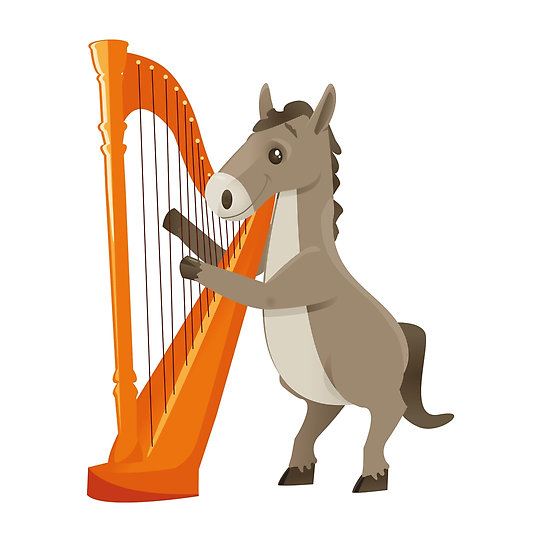 550x550 Cartoon Donkey Playing Music With Harp Posters By Berlinrob