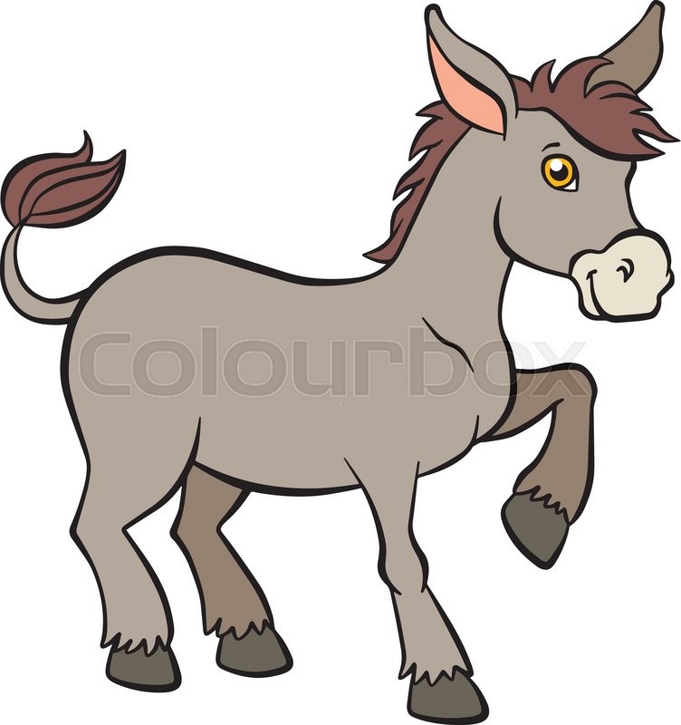 752x800 Cartoon Farm Animals For Kids. Cute Small Donkey Stands And Smiles