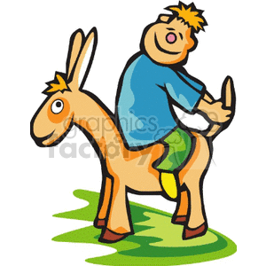 300x300 Royalty Free A Boy Riding Backwards On A Donkey 158667 Vector Clip