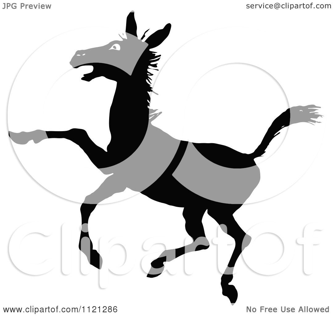 1080x1024 Clipart Of A Retro Vintage Black And White Rearing Donkey