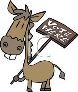 256x300 Donkey Holding A Vote Here Sign