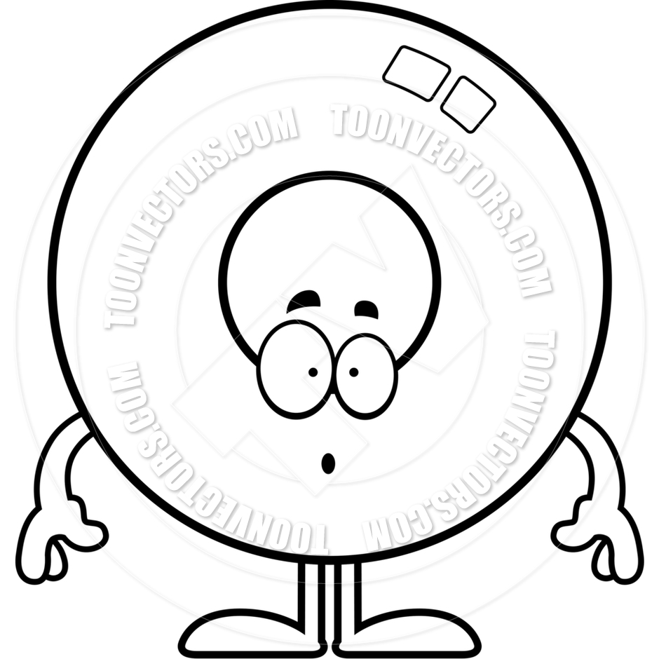 940x940 Surprised Cartoon Doughnut (Black And White Line Art) By Cory