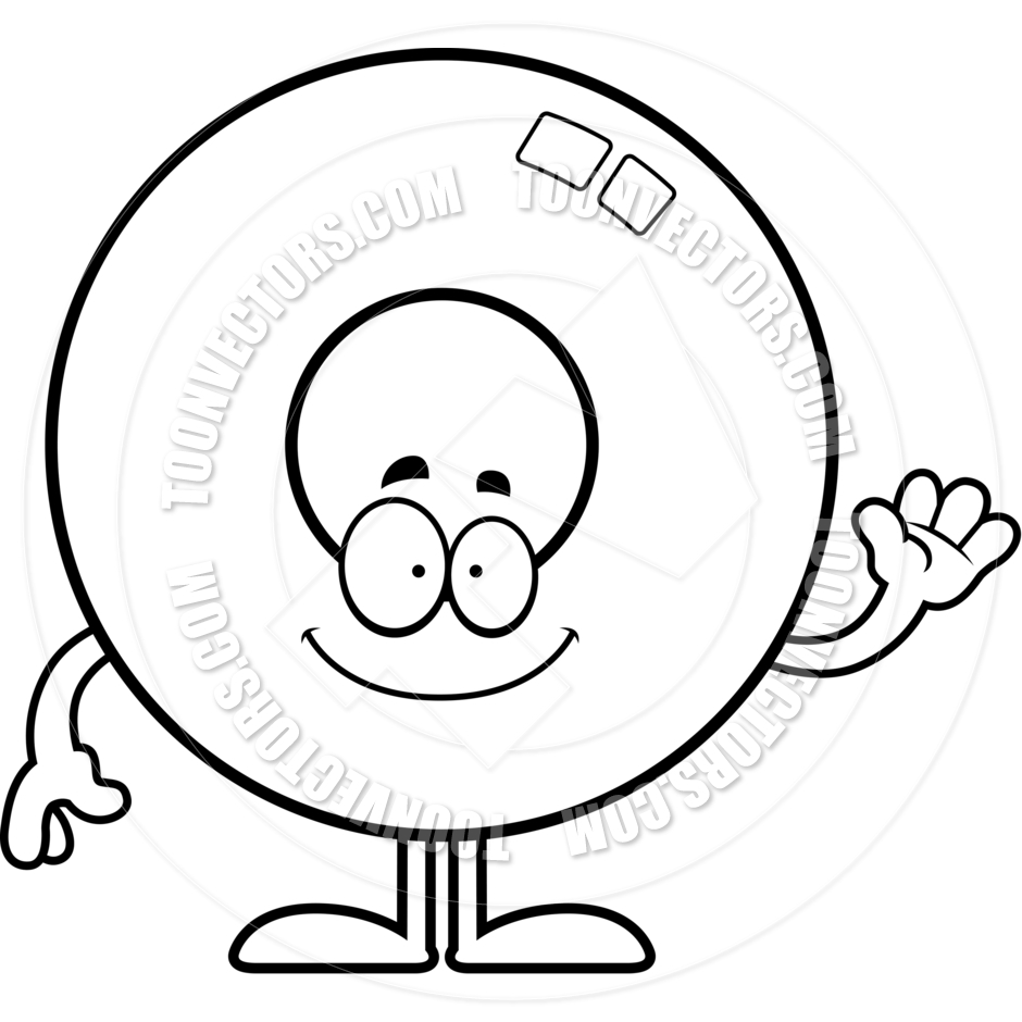 940x940 Cartoon Doughnut Waving (Black And White Line Art) By Cory Thoman