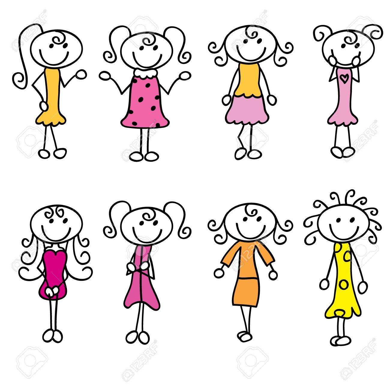 1300x1300 Cartoon Girls Doodle With Fashion, And Style Royalty Free Cliparts