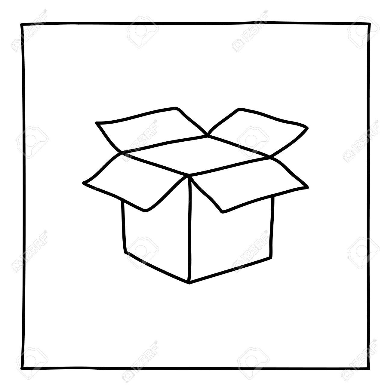 1300x1300 Doodle Open Box Icon. Black And White Symbol With Frame. Line