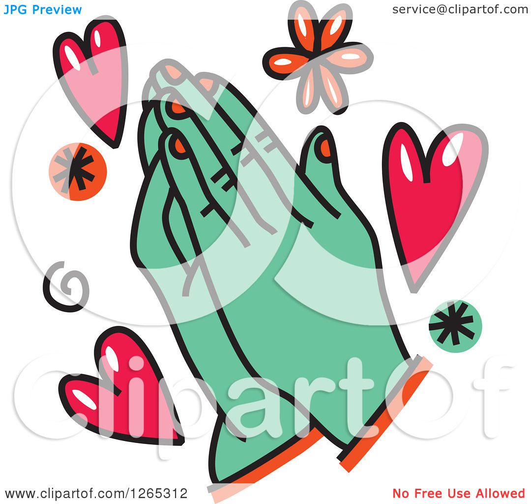1080x1024 Clipart Of Doodled Praying Hands With Hearts And Flowers