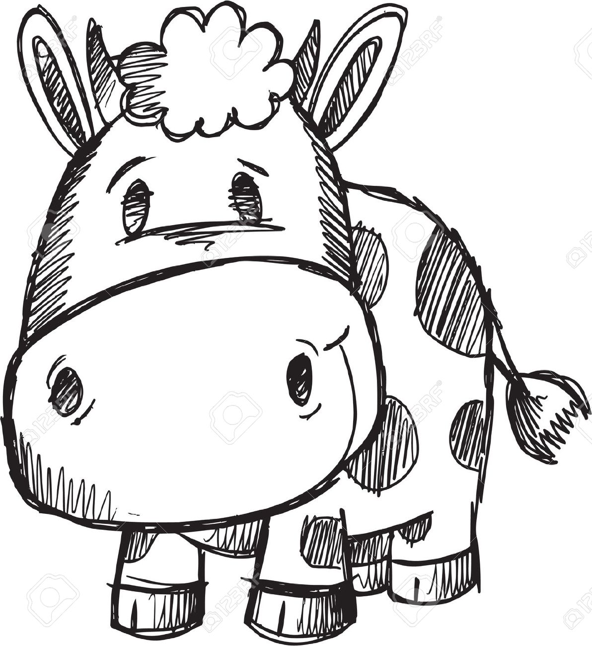 1192x1300 Cute Doodle Sketch Cow Vector Illustration Royalty Free Cliparts
